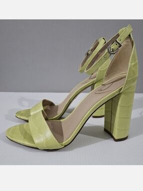 Sam Edelman Yaro Block Heel Sandal Womens 8.5 Green Leather Croc Embossed